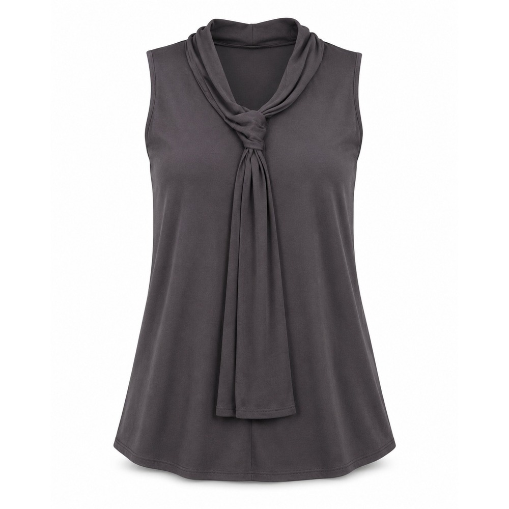 Tiffany & Grey Blouse Womens XL Petite Grey Knot Neck Sleeveless Minimalist
